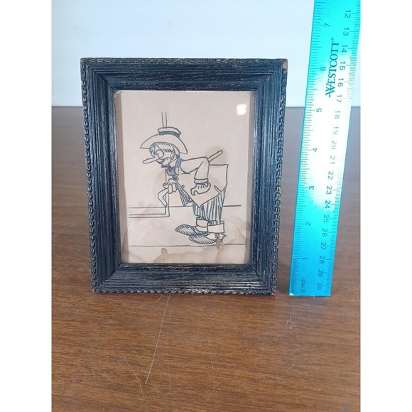 Antique Folk Art Pencil Drawing 5x6 Framed Late 1800s Early 1900s - Picture 14 of 14